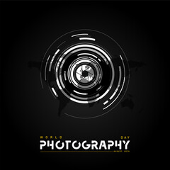 World photography day vector, typography design with camera. good template for world photography day design. - obrazy, fototapety, plakaty