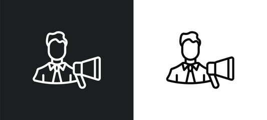 marketing manager icon isolated in white and black colors. marketing manager outline vector icon from professions collection for web, mobile apps and ui.