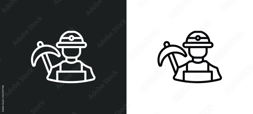 Poster miner icon isolated in white and black colors. miner outline vector icon from professions collection