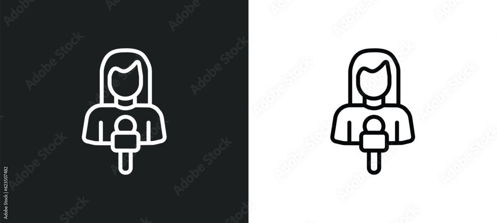 Aufkleber journalist icon isolated in white and black colors. journalist outline vector icon from professions 