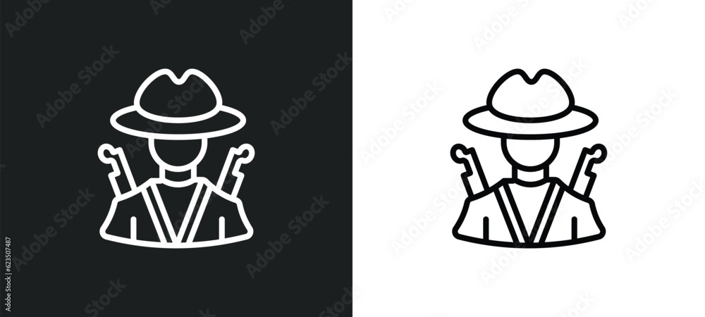 Poster hunter icon isolated in white and black colors. hunter outline vector icon from professions collecti