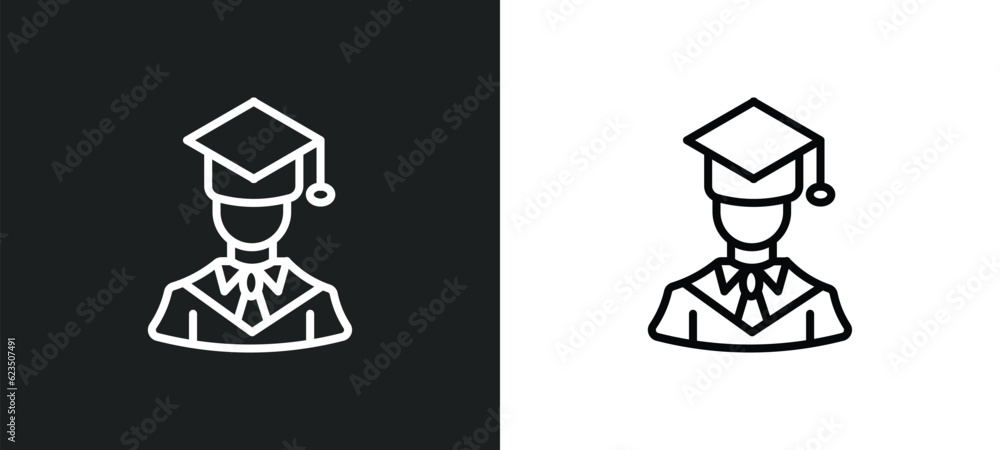 Poster graduated icon isolated in white and black colors. graduated outline vector icon from professions co