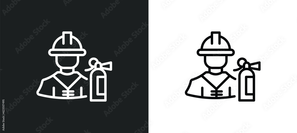 Poster fireman icon isolated in white and black colors. fireman outline vector icon from professions collec