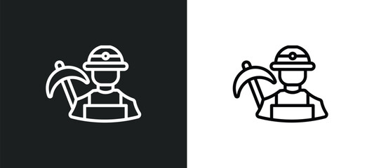 miner icon isolated in white and black colors. miner outline vector icon from professions collection for web, mobile apps and ui.