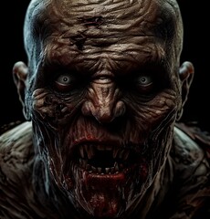 Shocking realistic face of a dangerous zombie - obrazy, fototapety, plakaty