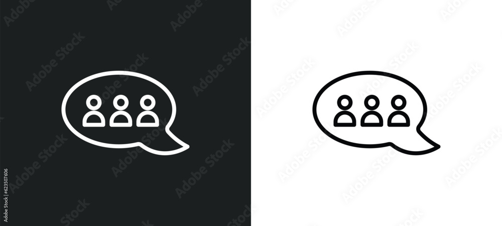 Poster chat group icon isolated in white and black colors. chat group outline vector icon from people colle