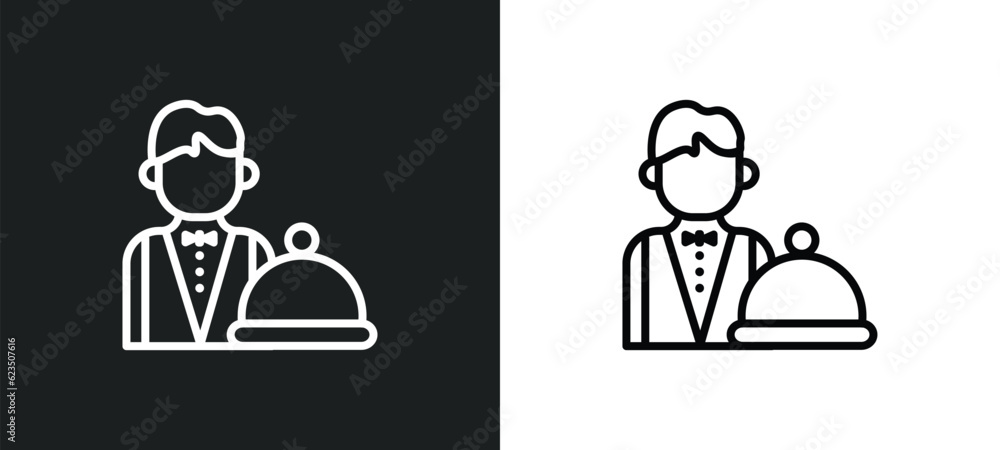 Poster waiter working icon isolated in white and black colors. waiter working outline vector icon from peop