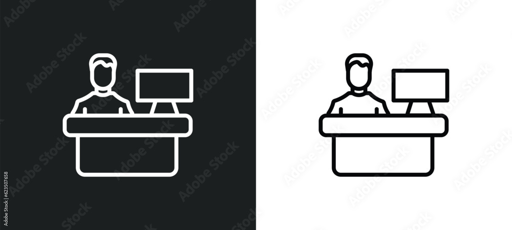 Poster assembler icon isolated in white and black colors. assembler outline vector icon from people collect