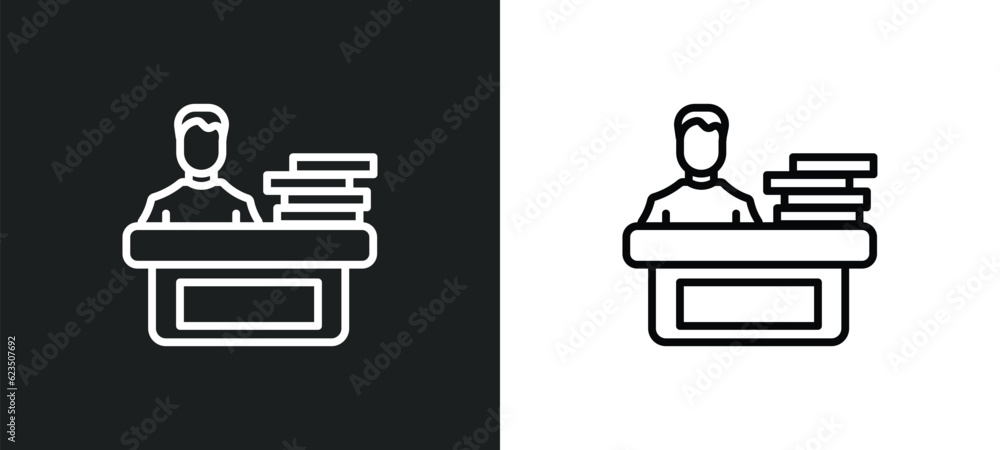Poster working at the office icon isolated in white and black colors. working at the office outline vector 