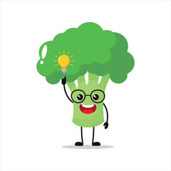 Cute smart broccoli character. Funny broccoli got inspiration idea cartoon emoticon in flat style. vegetable emoji vector illustration