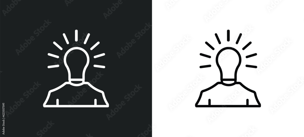 Poster man with idea icon isolated in white and black colors. man with idea outline vector icon from people