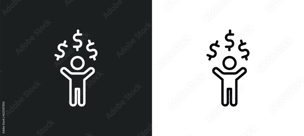 Aufkleber man with money icon isolated in white and black colors. man with money outline vector icon from peop