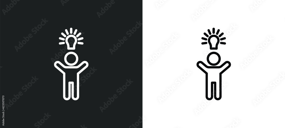 Poster man with an idea icon isolated in white and black colors. man with an idea outline vector icon from 