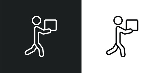 men carrying a box icon isolated in white and black colors. men carrying a box outline vector icon from people collection for web, mobile apps and ui.