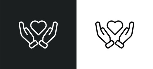 heart in hands icon isolated in white and black colors. heart in hands outline vector icon from people collection for web, mobile apps and ui.