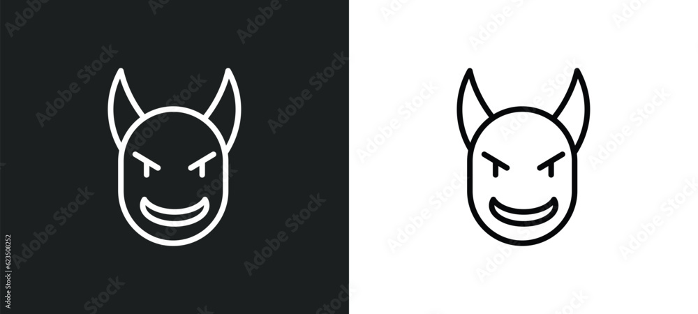 Wall mural devil head with horns icon isolated in white and black colors. devil head with horns outline vector icon from people collection for web, mobile apps and ui.