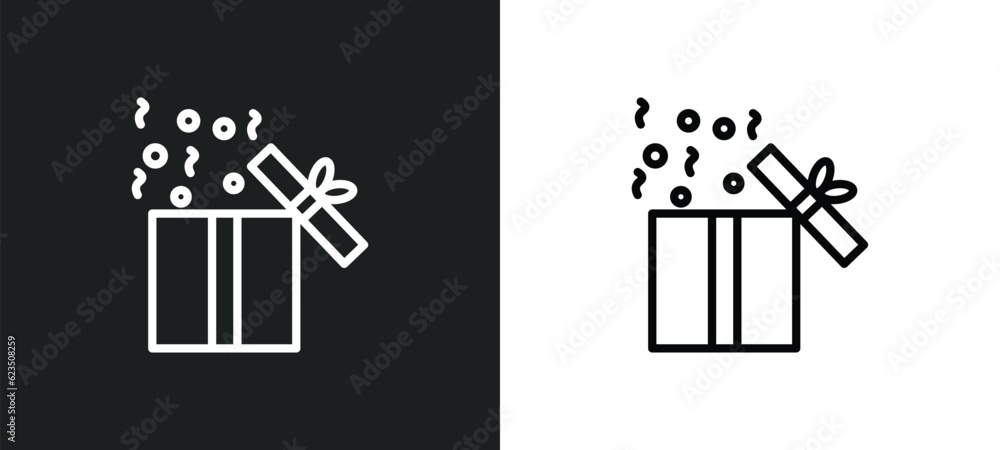 Poster open present box icon isolated in white and black colors. open present box outline vector icon from 