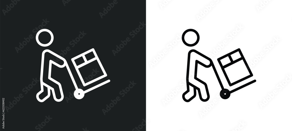 Poster worker loading icon isolated in white and black colors. worker loading outline vector icon from peop