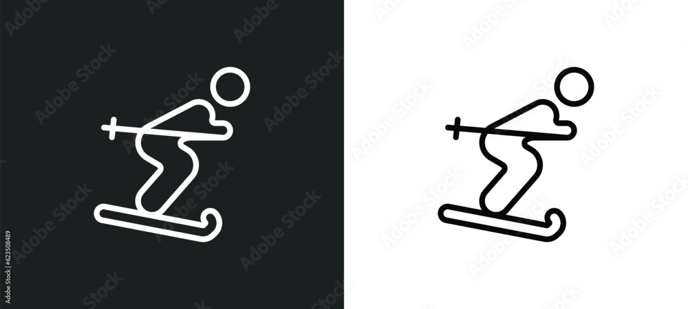 Poster man skiing icon isolated in white and black colors. man skiing outline vector icon from people colle
