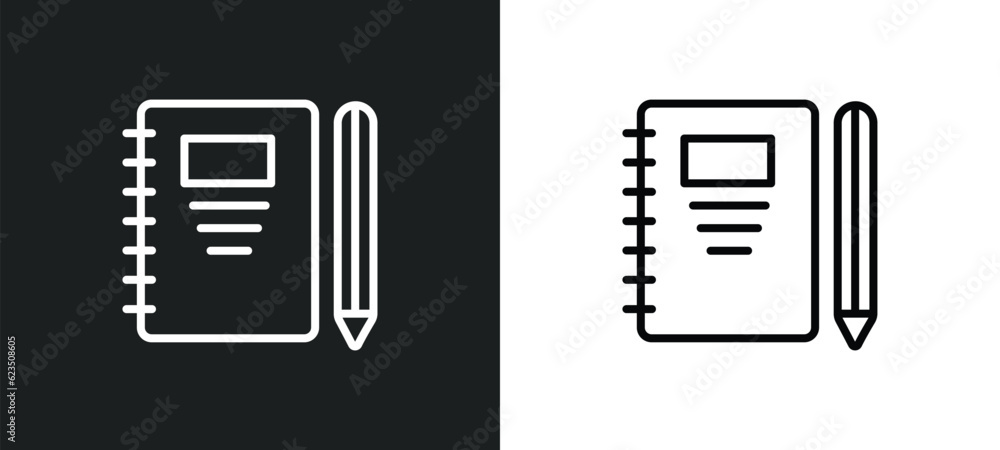 Aufkleber pencil and notebook icon isolated in white and black colors. pencil and notebook outline vector icon