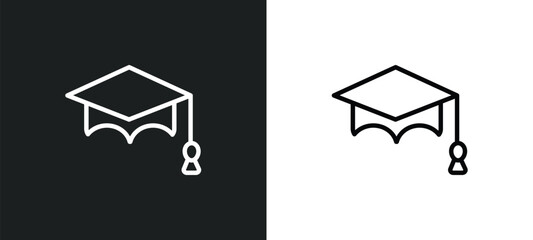 students graduation hat icon isolated in white and black colors. students graduation hat outline vector icon from people collection for web, mobile apps and ui.
