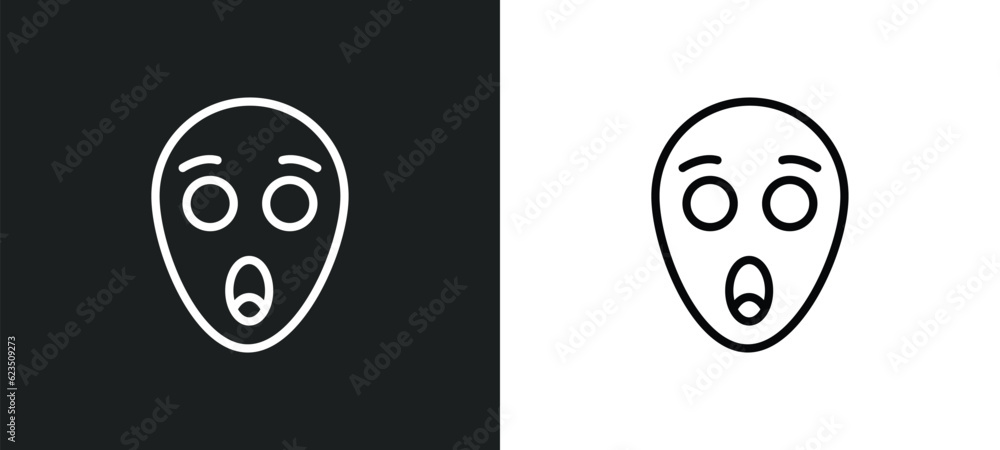 Poster scared smile icon isolated in white and black colors. scared smile outline vector icon from other co