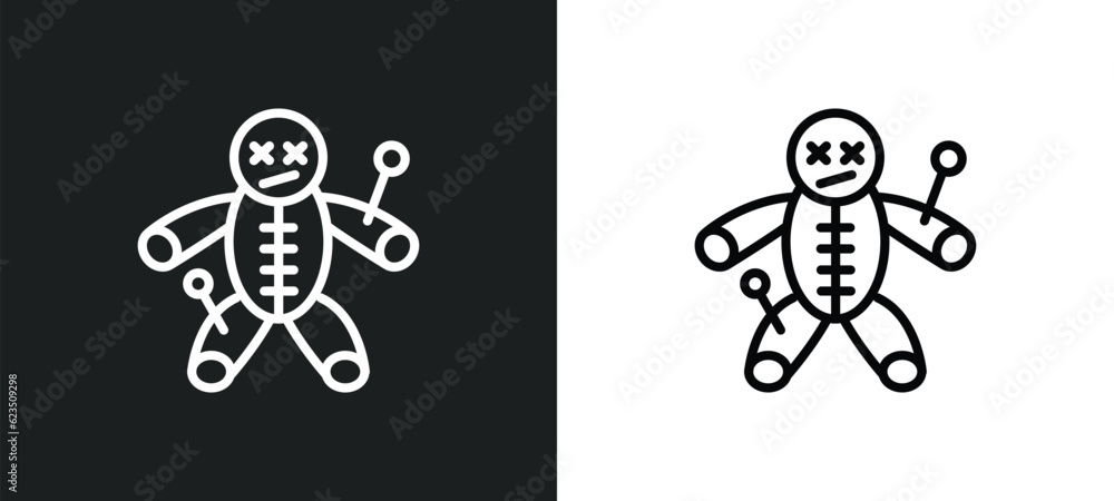 Poster voodoo puppet icon isolated in white and black colors. voodoo puppet outline vector icon from other 