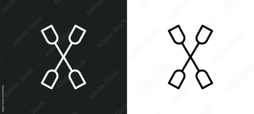 Poster double paddle icon isolated in white and black colors. double paddle outline vector icon from nautic
