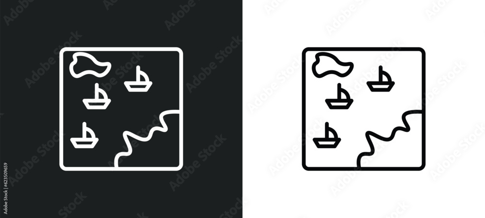 Poster nautical map icon isolated in white and black colors. nautical map outline vector icon from nautical