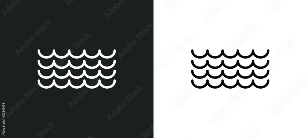 Poster ocean waves icon isolated in white and black colors. ocean waves outline vector icon from nautical c
