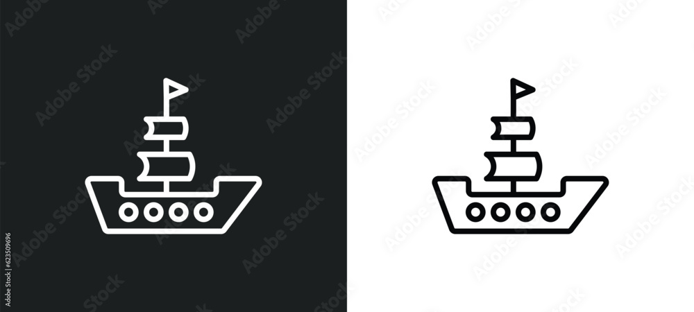 Aufkleber frigate icon isolated in white and black colors. frigate outline vector icon from nautical collectio