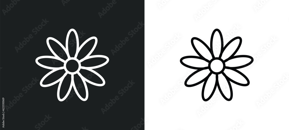 Poster daisy icon isolated in white and black colors. daisy outline vector icon from nature collection for 