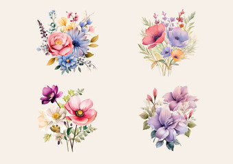 Fototapeta na wymiar Watercolor wild floral design, vector graphics
