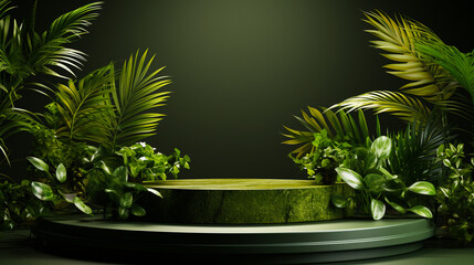 Podium in green background