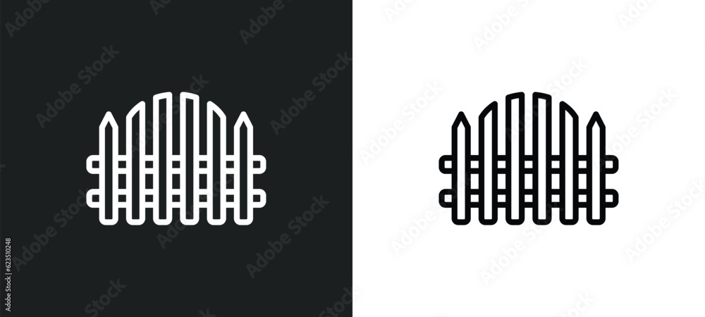 Poster picket fence icon isolated in white and black colors. picket fence outline vector icon from nature c