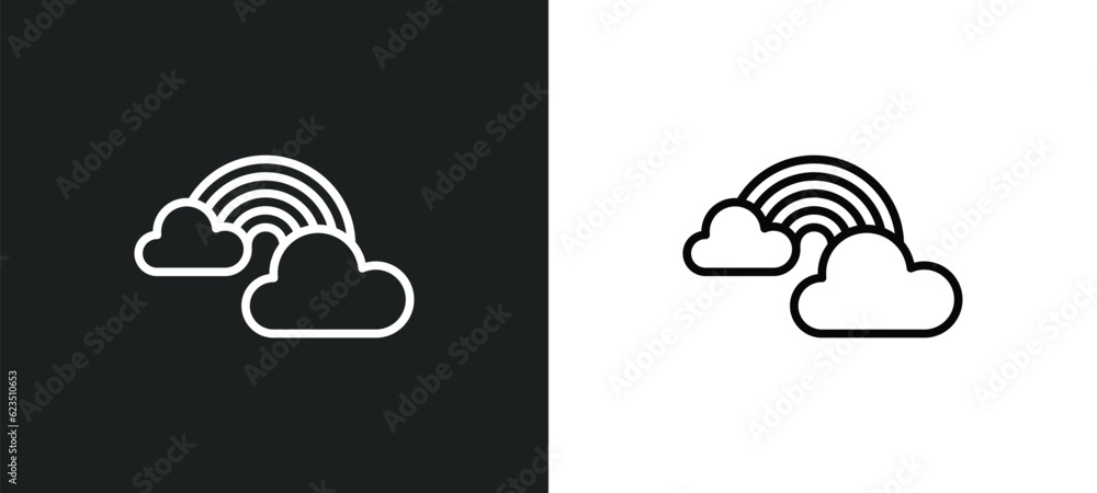 Aufkleber rainbow behind a cloud icon isolated in white and black colors. rainbow behind a cloud outline vecto