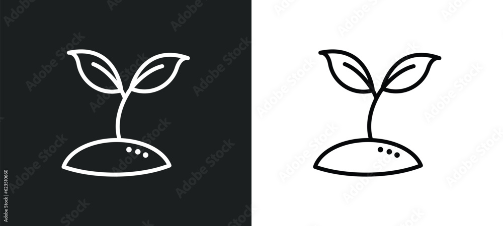 Poster seeding icon isolated in white and black colors. seeding outline vector icon from nature collection 