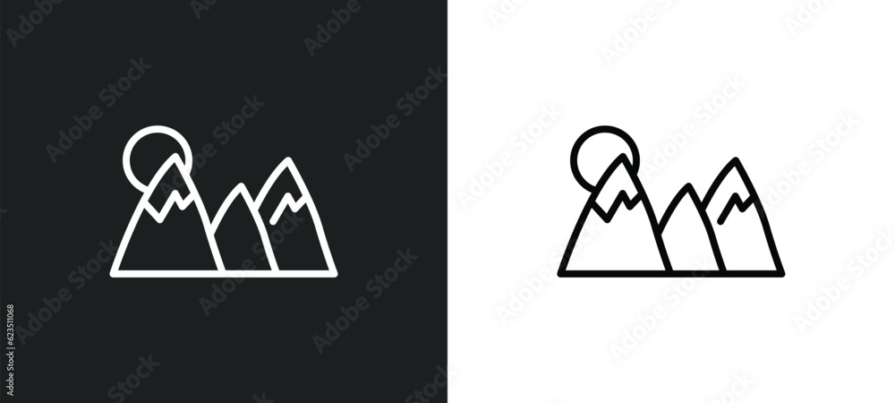 Poster mountain pse icon isolated in white and black colors. mountain pse outline vector icon from nature c