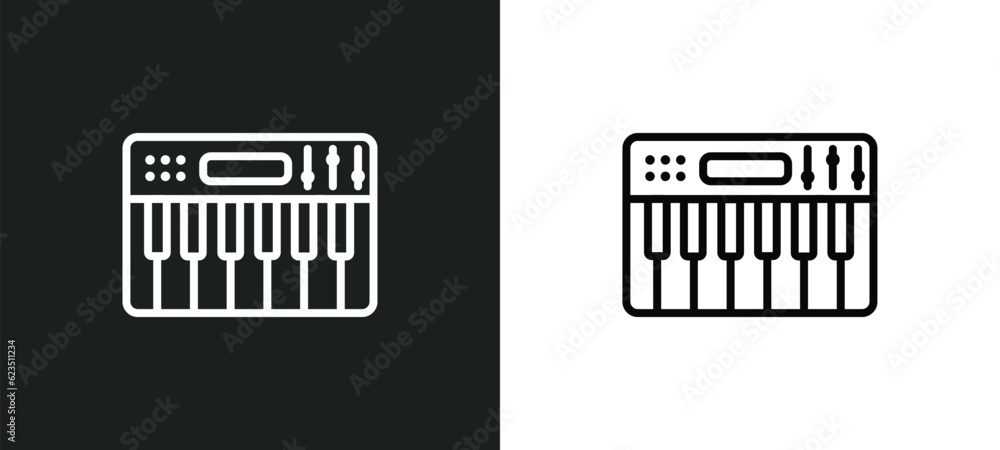 Poster synthesizer icon isolated in white and black colors. synthesizer outline vector icon from music and 