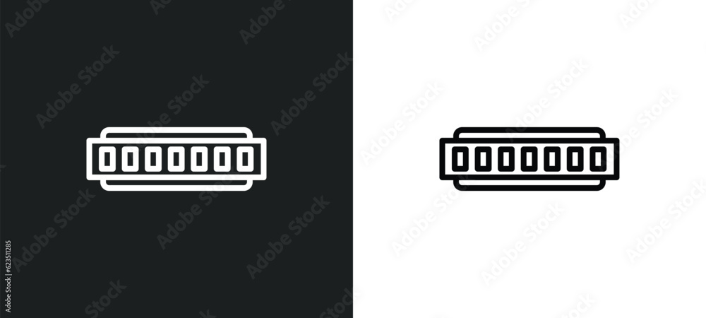 Poster harmonica icon isolated in white and black colors. harmonica outline vector icon from music and medi