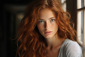 Fototapeta premium Beauty portrait of female face with natural skin