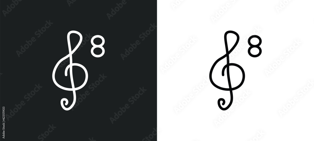 Poster octave clef icon isolated in white and black colors. octave clef outline vector icon from music and 