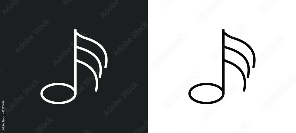 Poster thirty second note icon isolated in white and black colors. thirty second note outline vector icon f