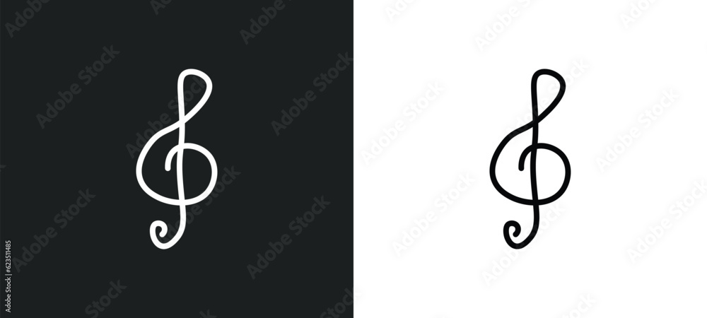Poster treble clef icon isolated in white and black colors. treble clef outline vector icon from music and 