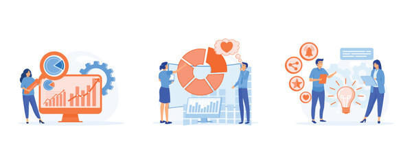 Fototapeta premium Targeting strategy concept, Marketing research, competitor research, consumer behaviour, focus group, survey agency, target audience, set flat vector modern illustration