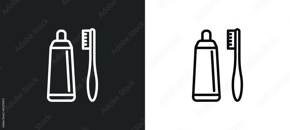 Poster brush with tooth paste icon isolated in white and black colors. brush with tooth paste outline vecto