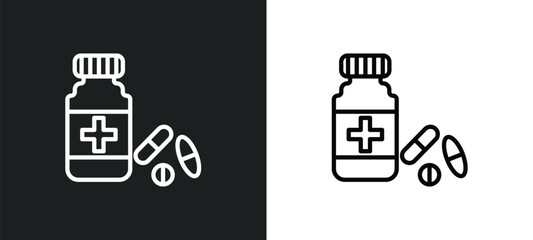pills jar icon isolated in white and black colors. pills jar outline vector icon from medical collection for web, mobile apps and ui.