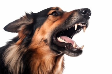 Angry dog grin isolated on white background.