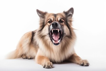 Obraz premium Growling angry dog on a white background.