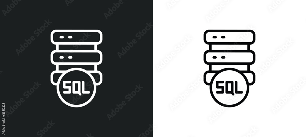 Poster sql icon isolated in white and black colors. sql outline vector icon from internet security collecti